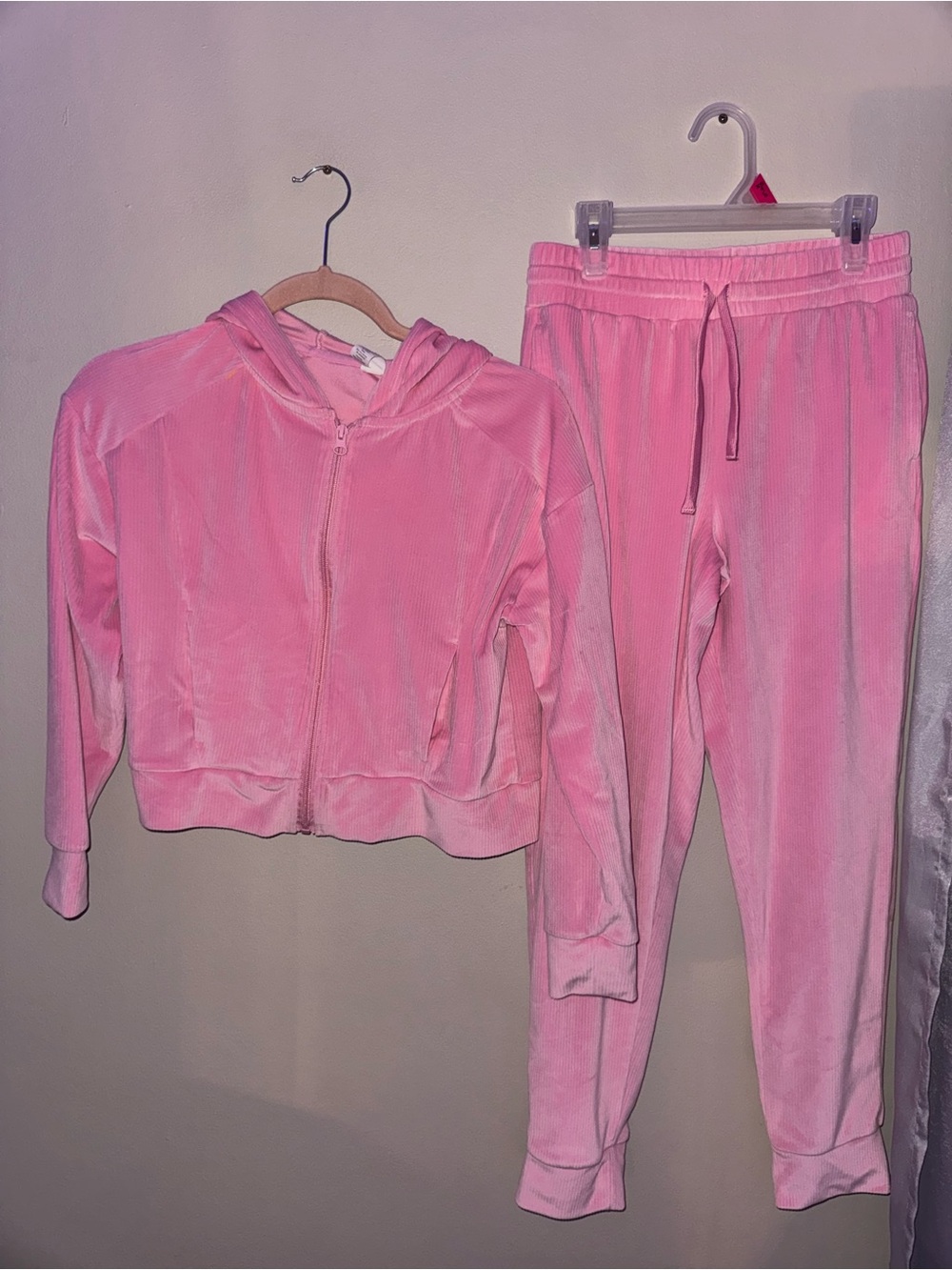 90 Degree By Reflex Pink Velour Hoodie & Jogger Pajama Set